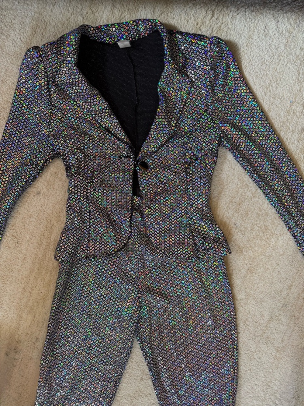 Holographic/ Disco Glitter Tuxedo One Snap Blazer High Rise Pants 2 Piece Set L